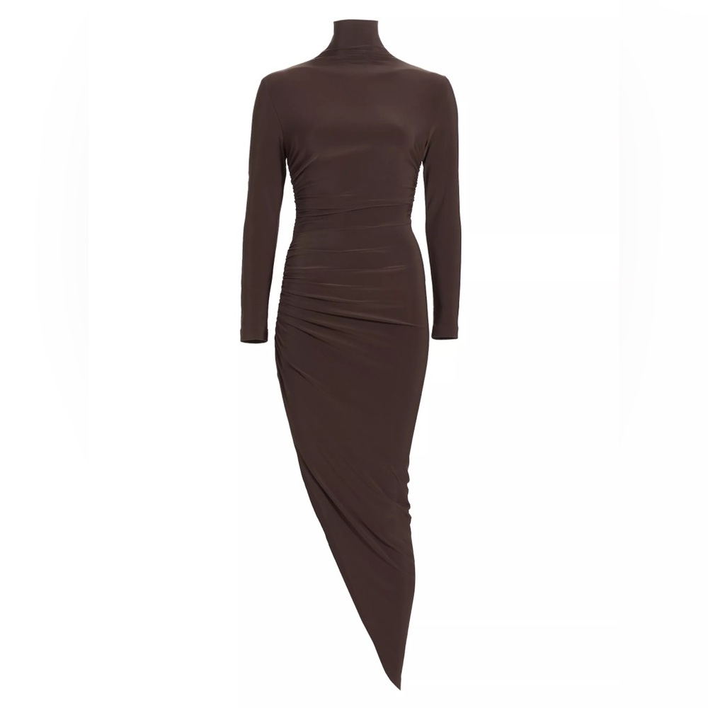 Norma Kamali Long-Sleeve Turtleneck Side-Drape Midi Dress *LIKE NEW*
